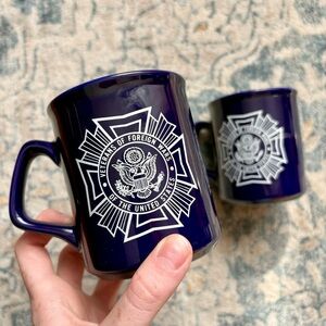 VFW Veterans Of Foreign Wars USA SET OF 2 Coffee Mugs Cups Blue 7409 Vintage